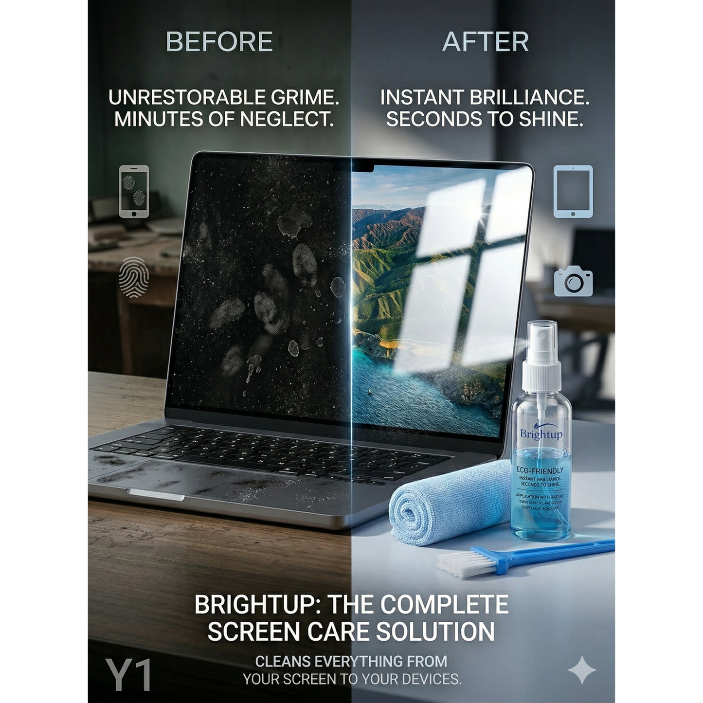 Brightup Screen Cleaning Kit for Laptop, Mobile, TV & Tablet (Spray + Microfiber Cloth + Brush)