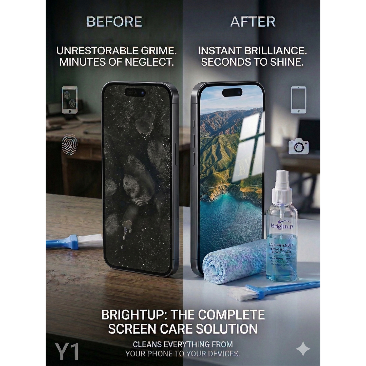 Brightup Screen Cleaning Kit for Laptop, Mobile, TV & Tablet (Spray + Microfiber Cloth + Brush)